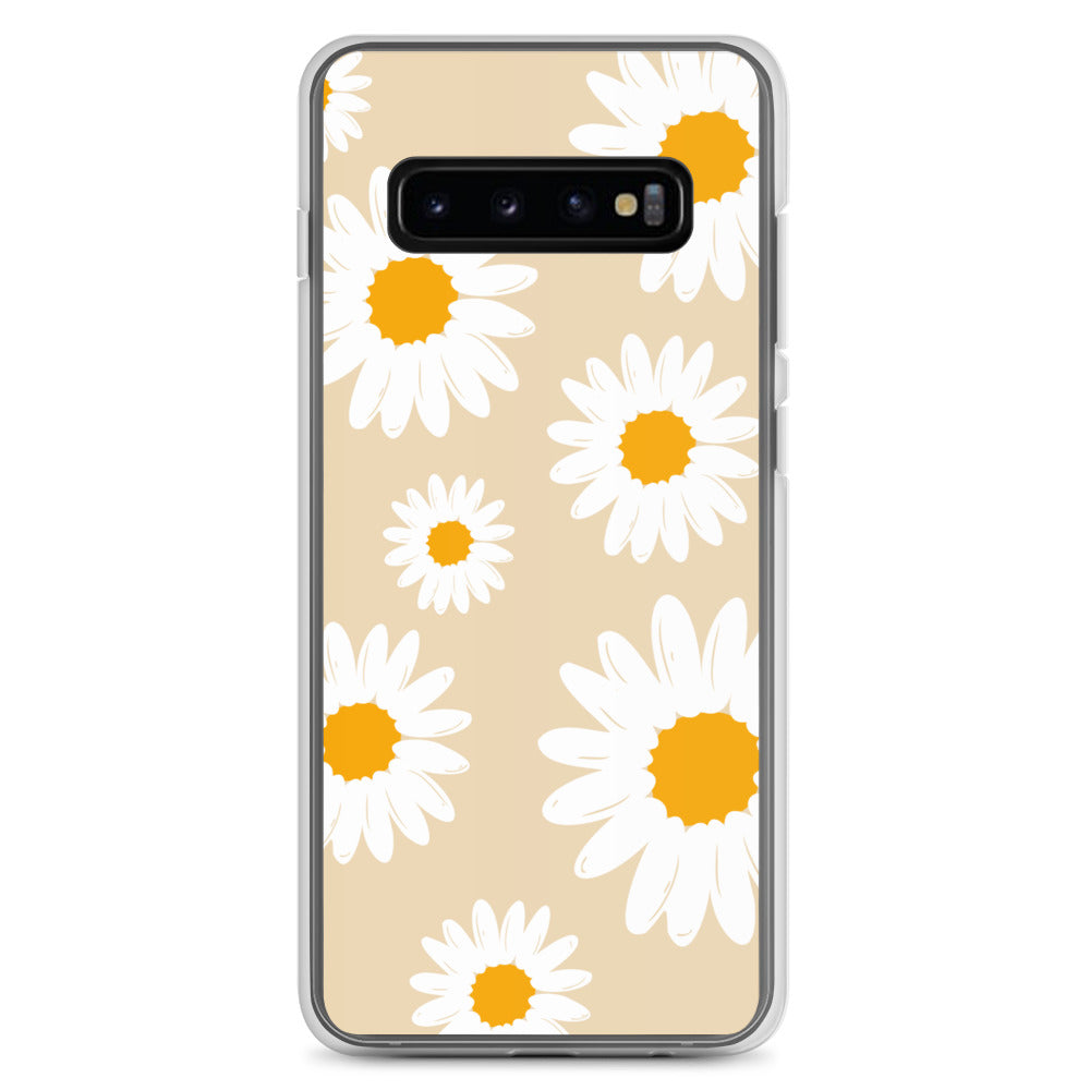 Abstract Samsung phone case daisies with sand colour