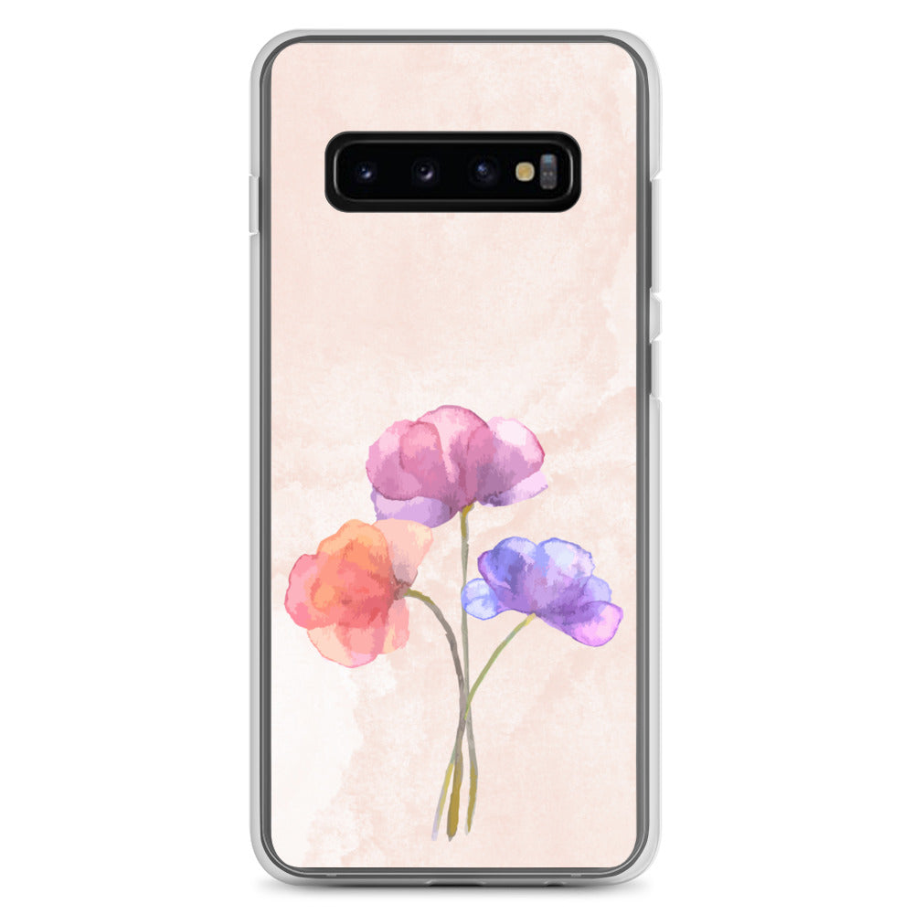 Abstract Samsung phone case 3 flowers on light pink Bg