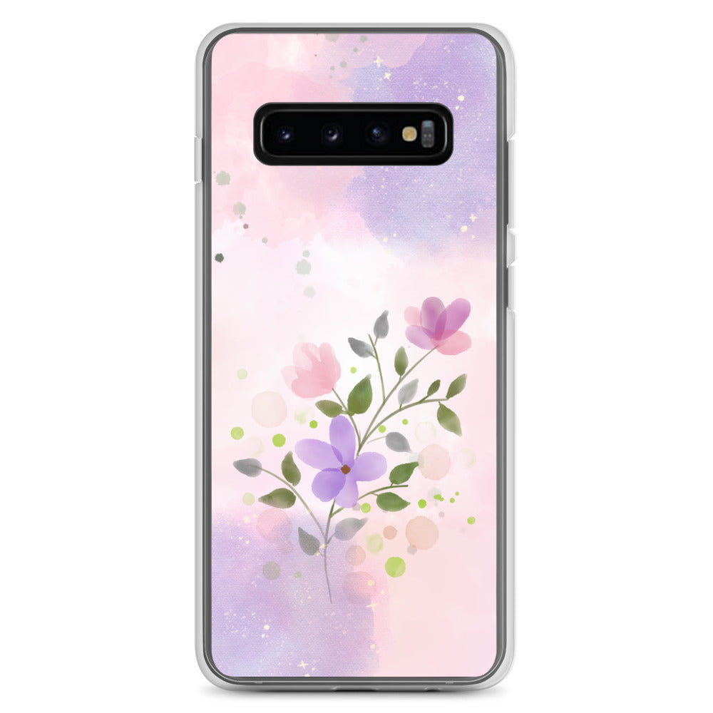 Abstract Samsung phone case flowers on pink and violet Bg