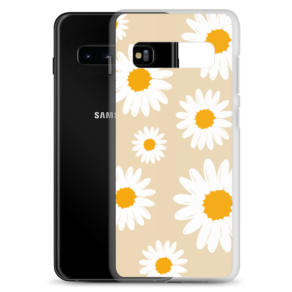 Abstract Samsung phone case daisies with sand colour