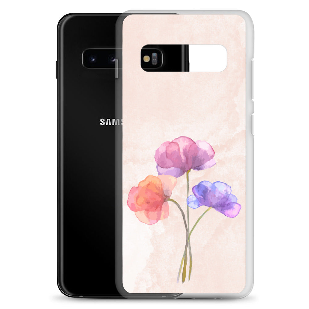 Abstract Samsung phone case 3 flowers on light pink Bg