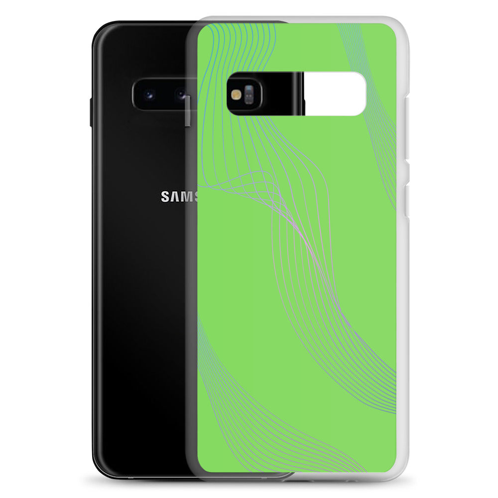 Abstract Samsung phone case lime green with blue and pink lines