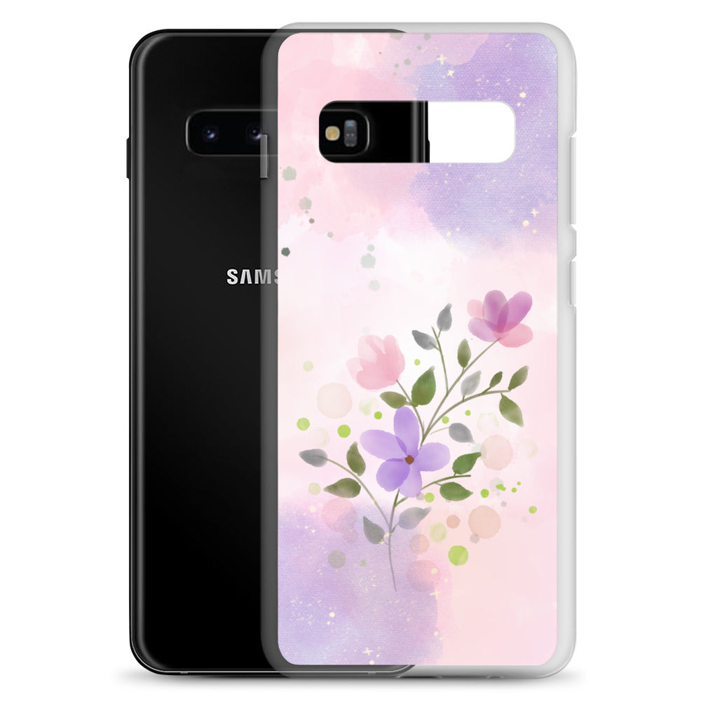 Abstract Samsung phone case flowers on pink and violet Bg