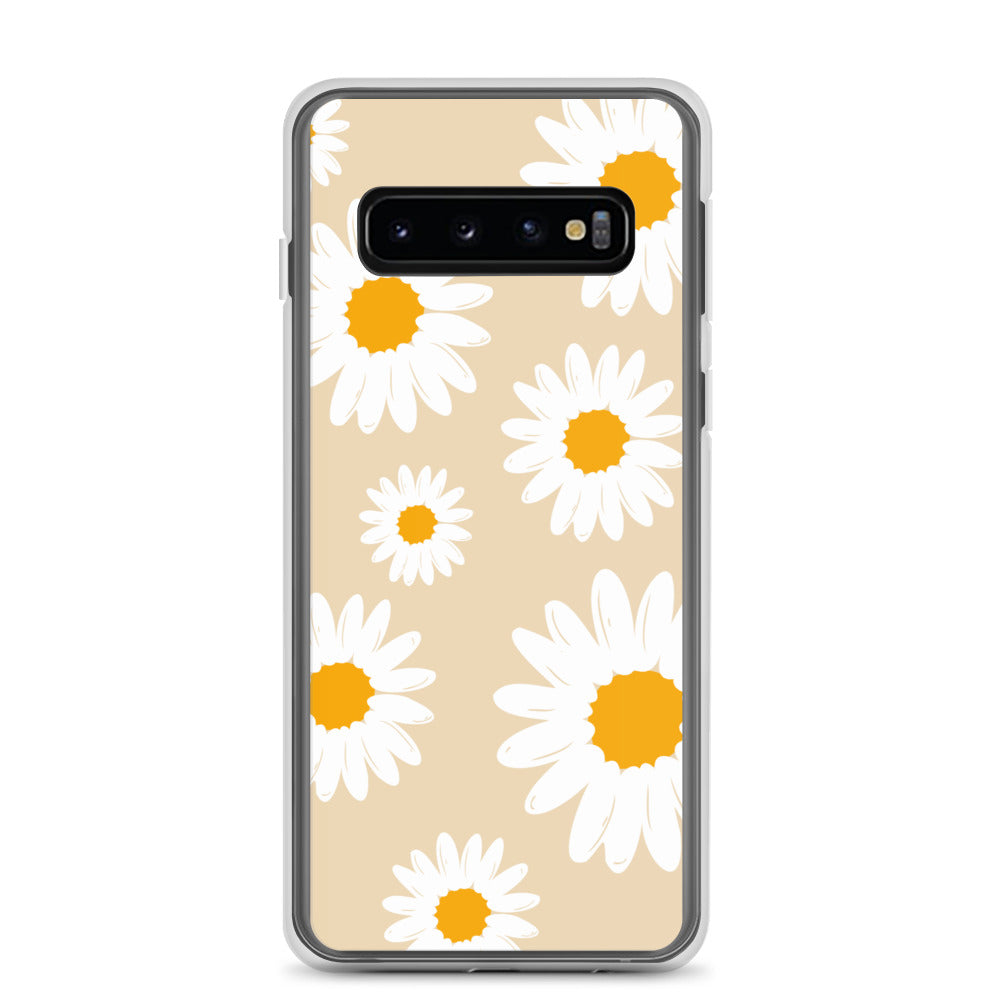 Abstract Samsung phone case daisies with sand colour