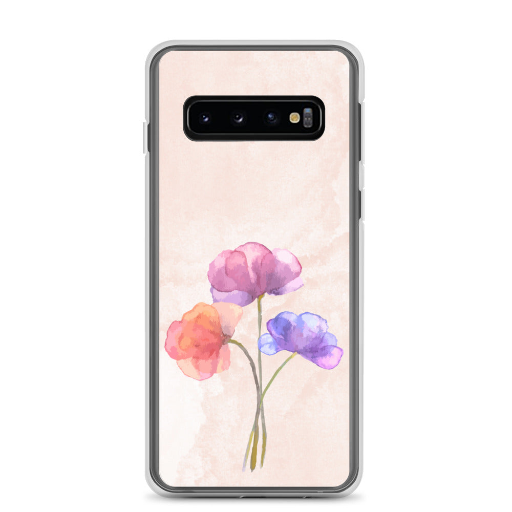 Abstract Samsung phone case 3 flowers on light pink Bg