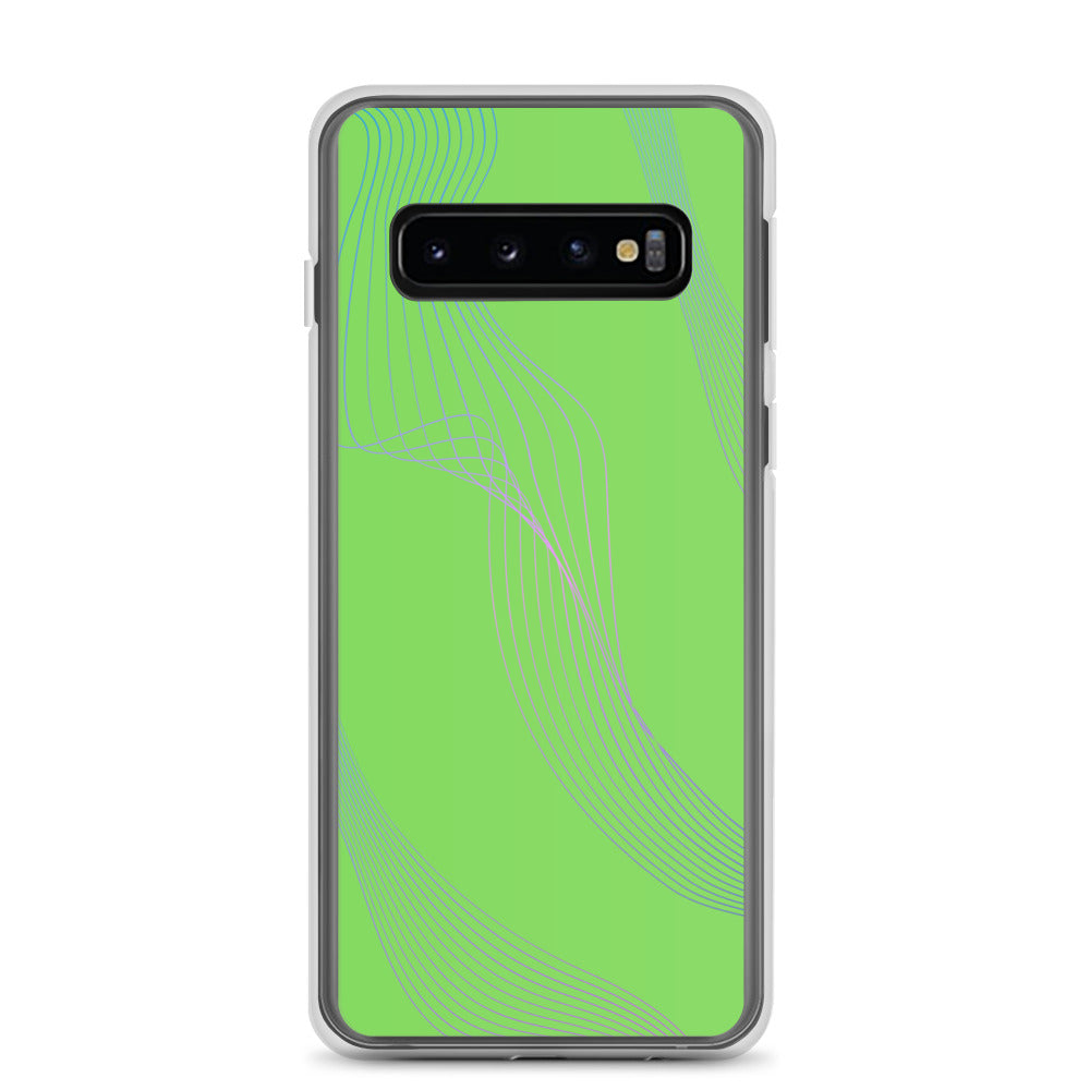 Abstract Samsung phone case lime green with blue and pink lines