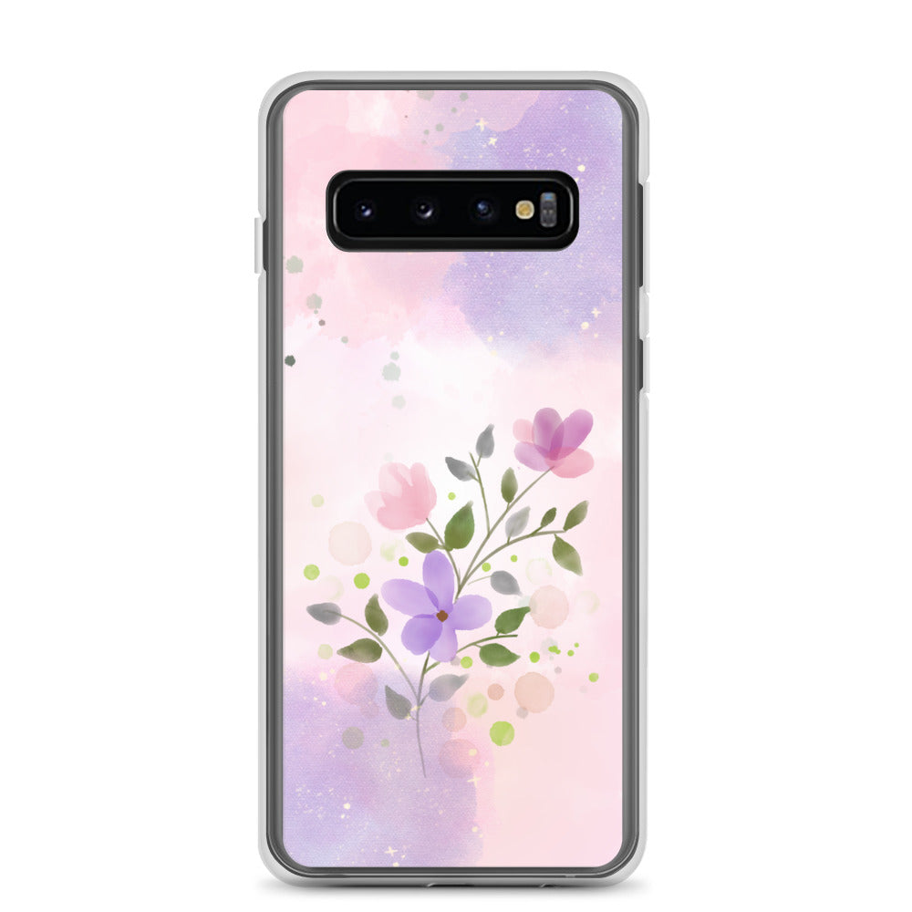 Abstract Samsung phone case flowers on pink and violet Bg