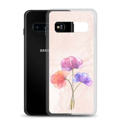 Abstract Samsung phone case 3 flowers on light pink Bg