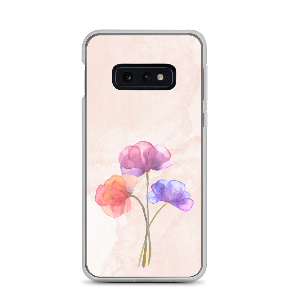 Abstract Samsung phone case 3 flowers on light pink Bg