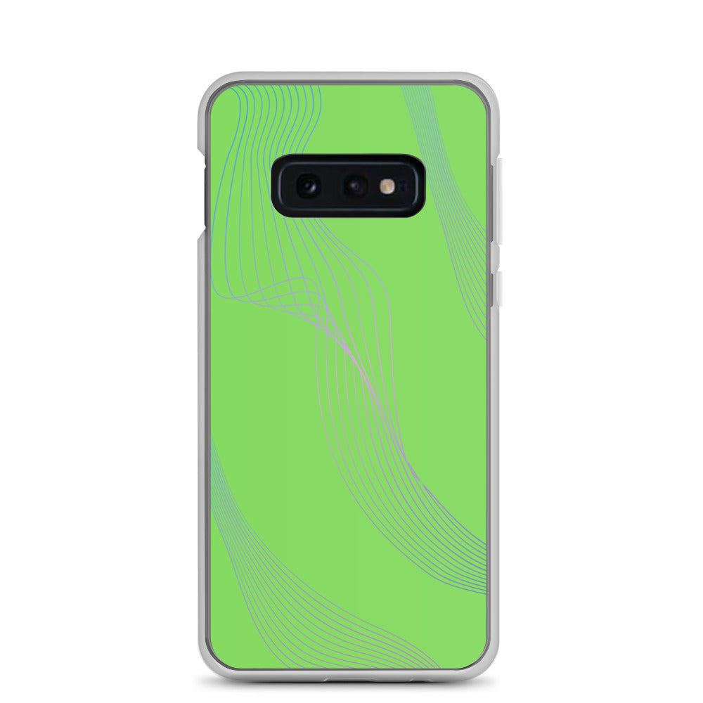 Abstract Samsung phone case lime green with blue and pink lines