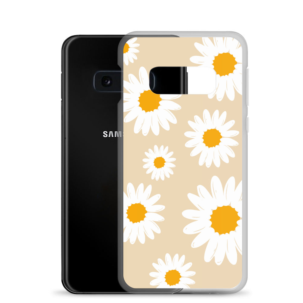 Abstract Samsung phone case daisies with sand colour