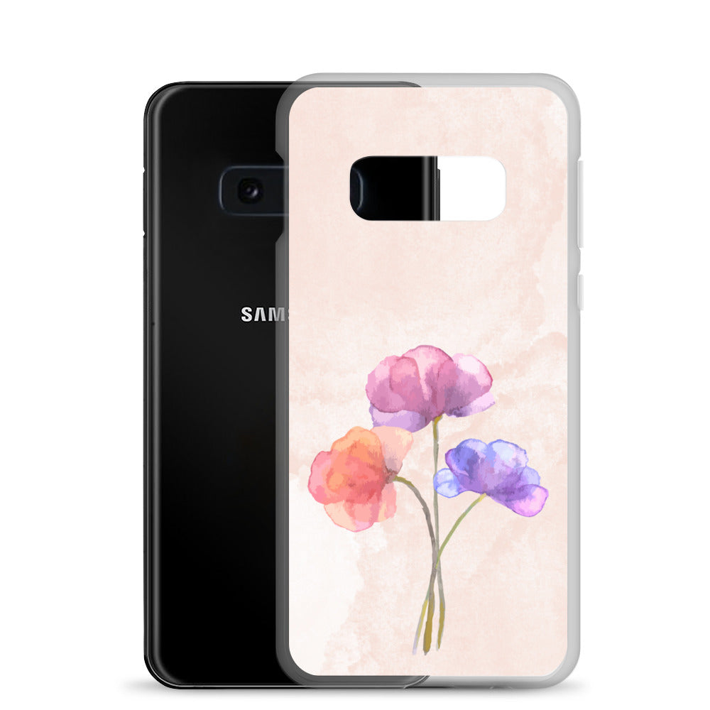 Abstract Samsung phone case 3 flowers on light pink Bg