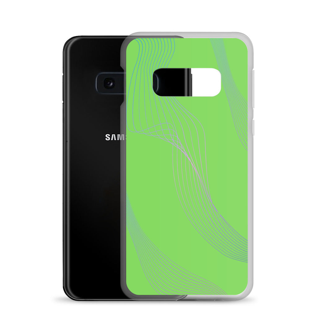 Abstract Samsung phone case lime green with blue and pink lines