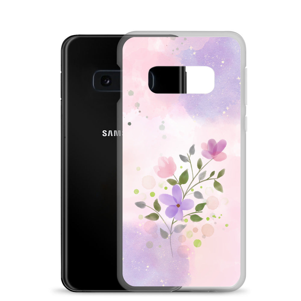 Abstract Samsung phone case flowers on pink and violet Bg