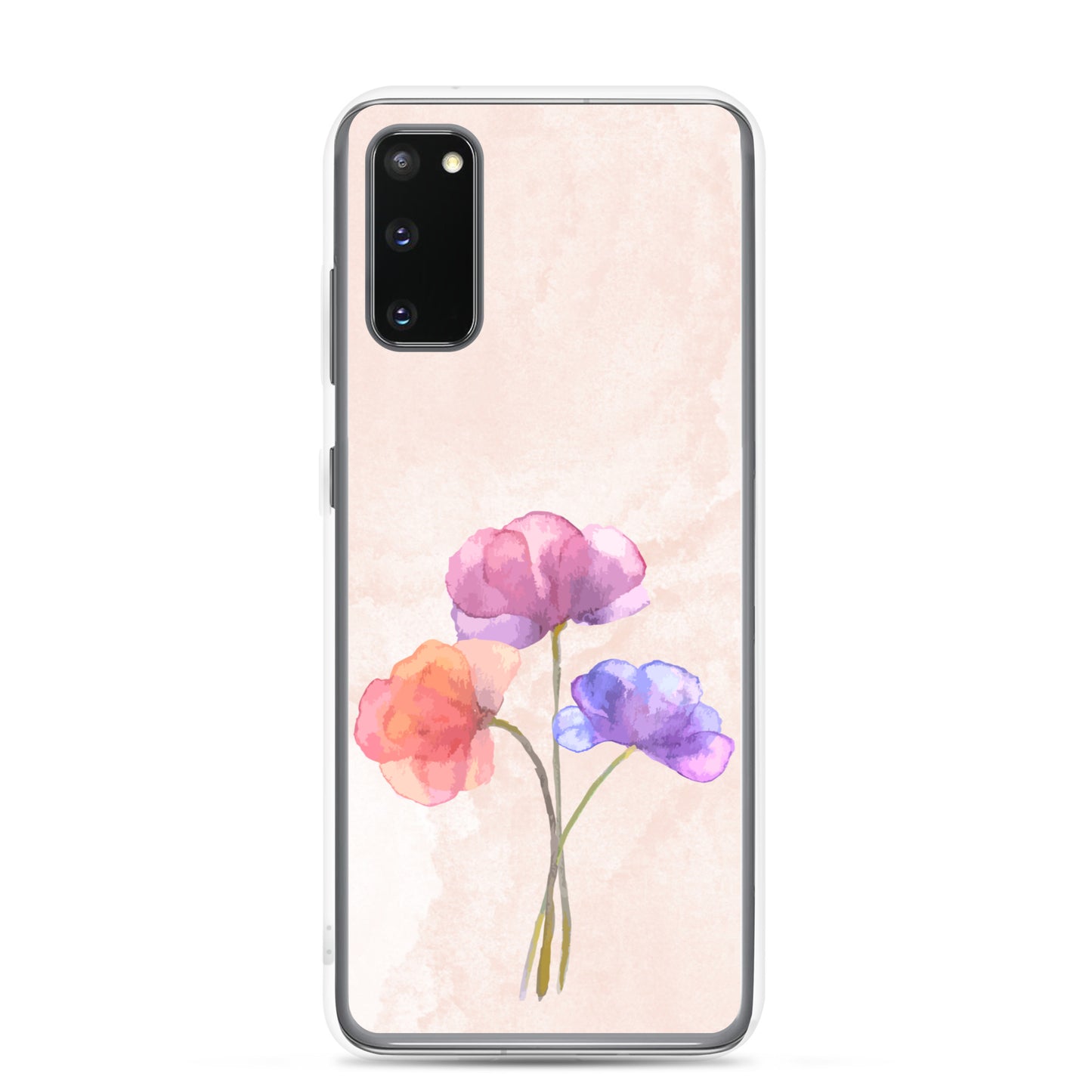 Abstract Samsung phone case 3 flowers on light pink Bg