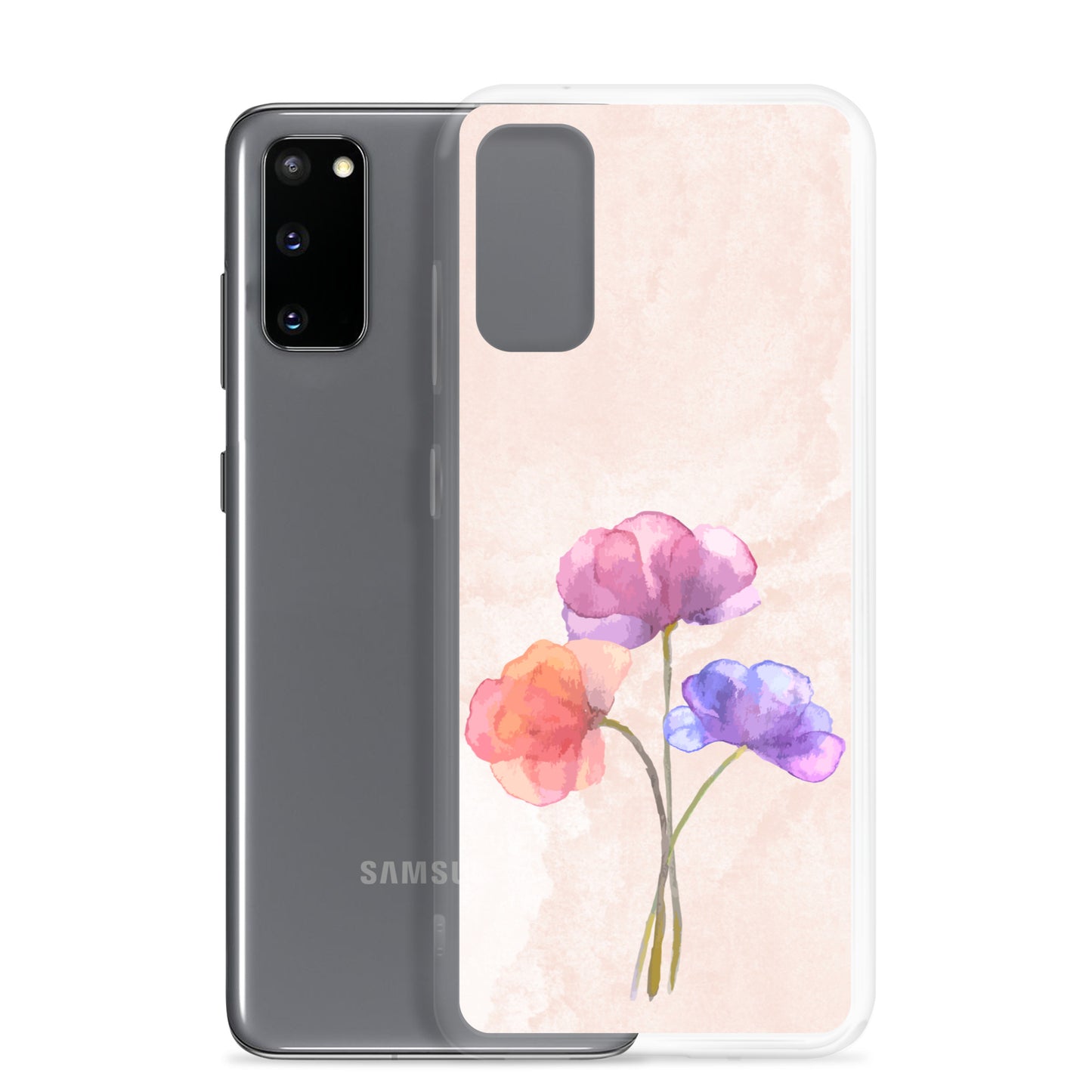 Abstract Samsung phone case 3 flowers on light pink Bg