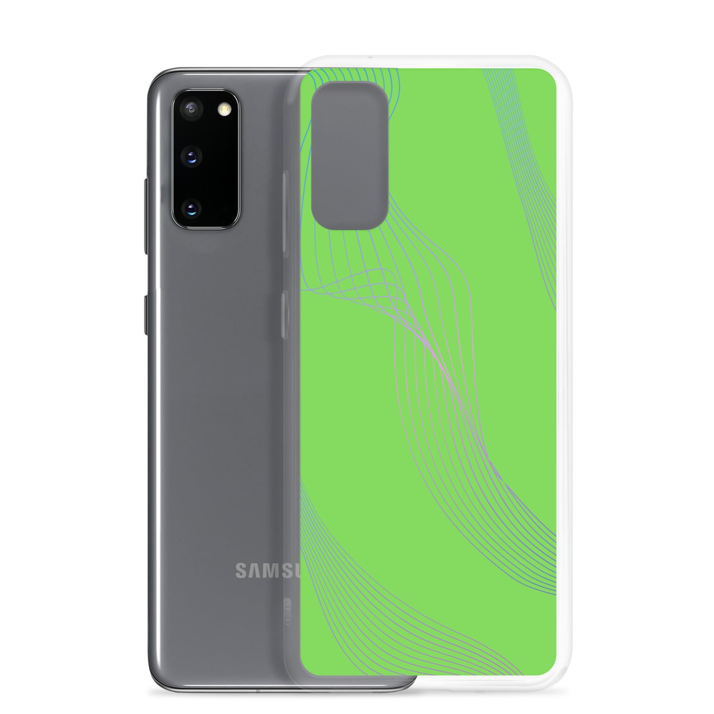 Abstract Samsung phone case lime green with blue and pink lines