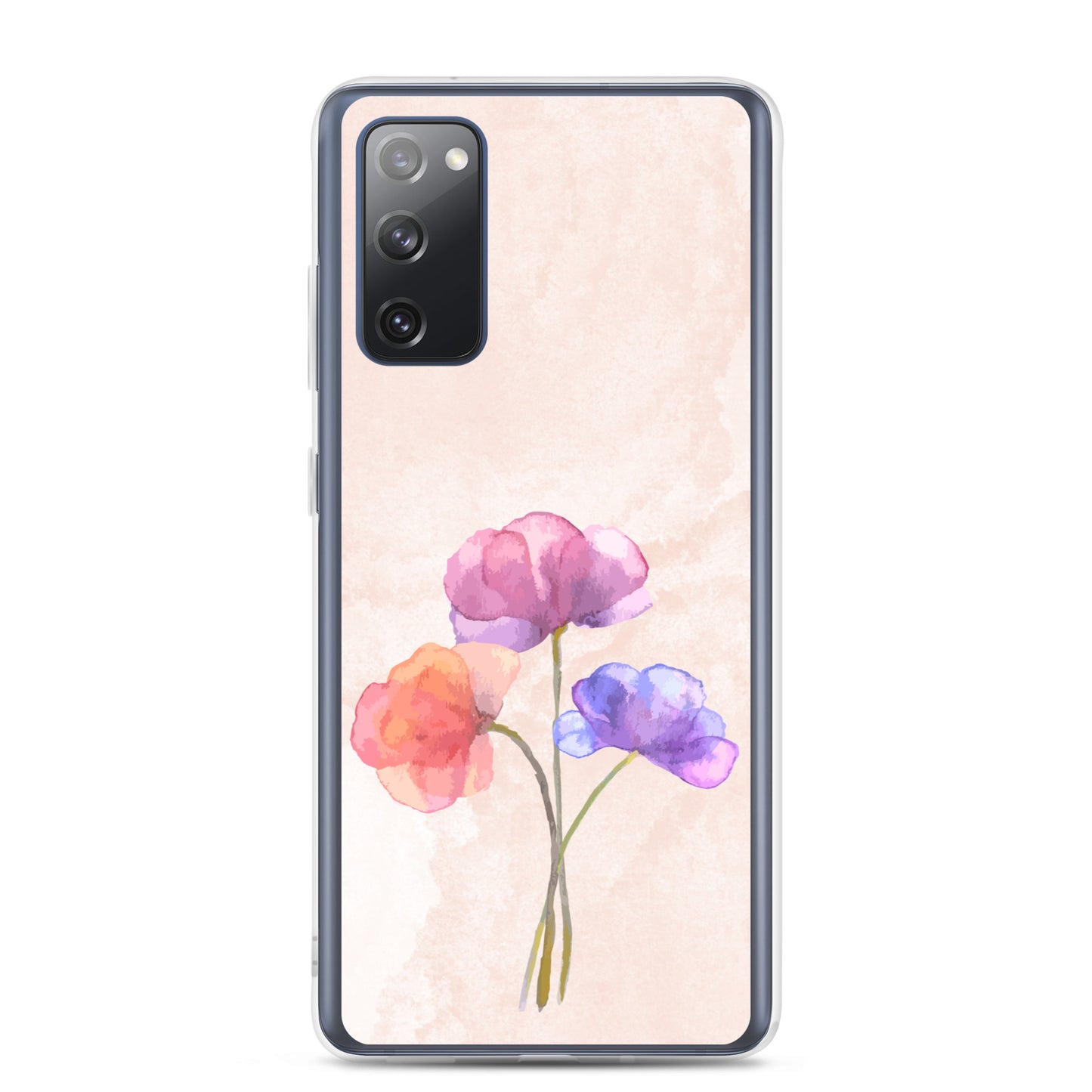 Abstract Samsung phone case 3 flowers on light pink Bg