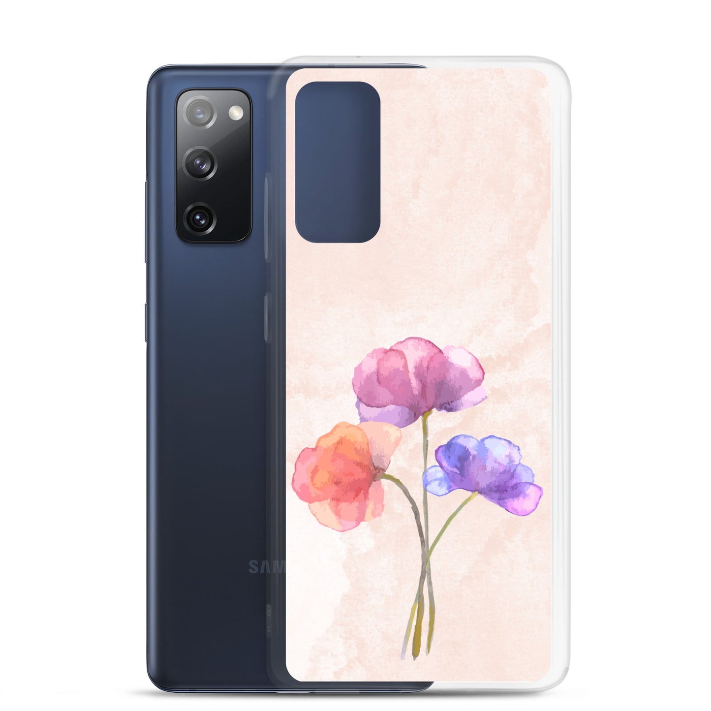 Abstract Samsung phone case 3 flowers on light pink Bg