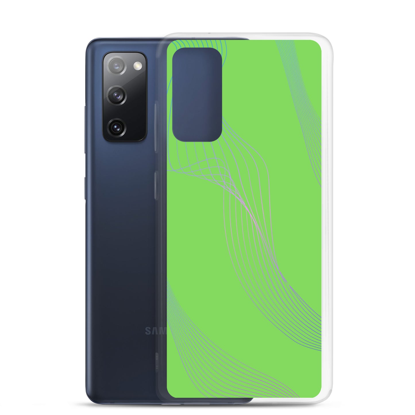 Abstract Samsung phone case lime green with blue and pink lines