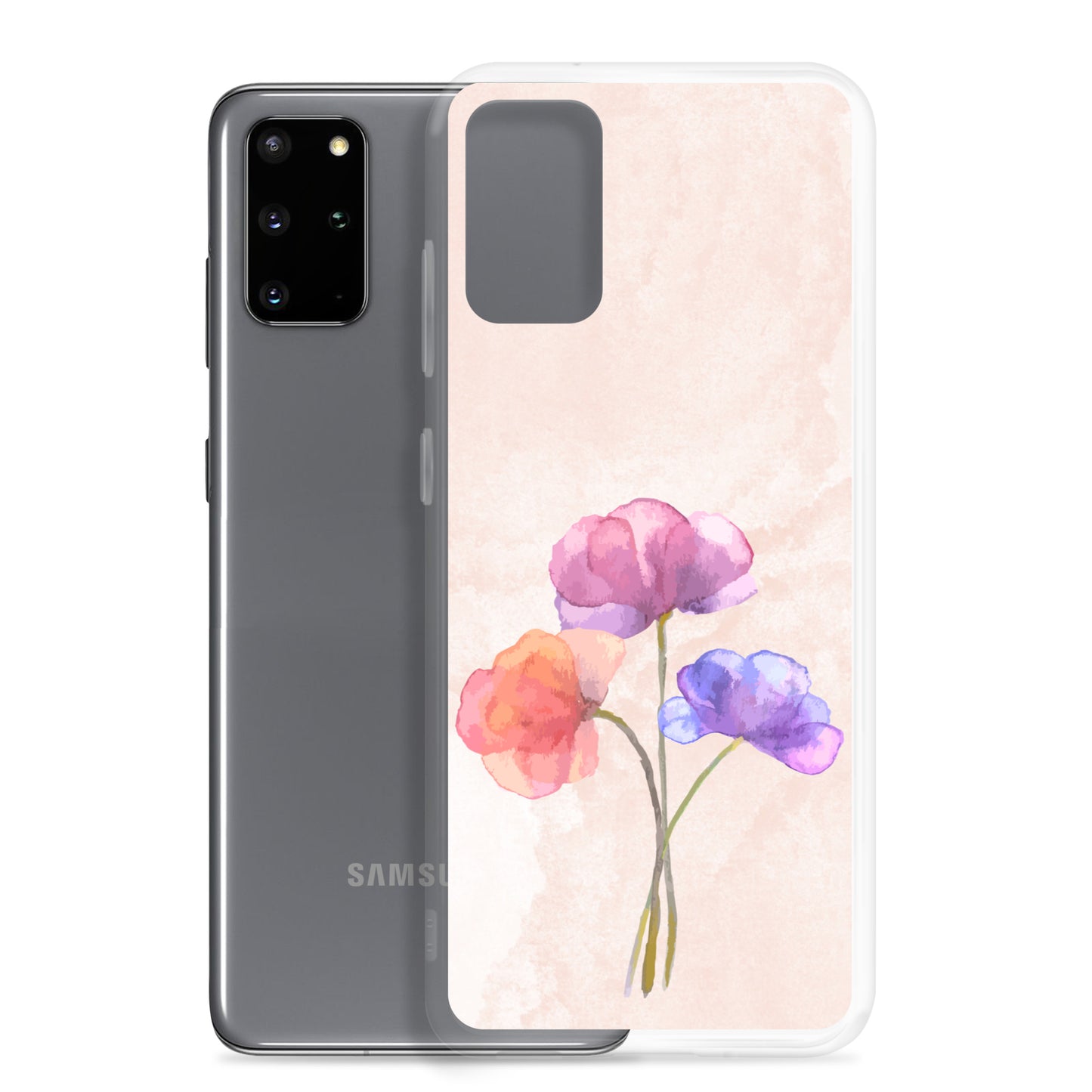 Abstract Samsung phone case 3 flowers on light pink Bg