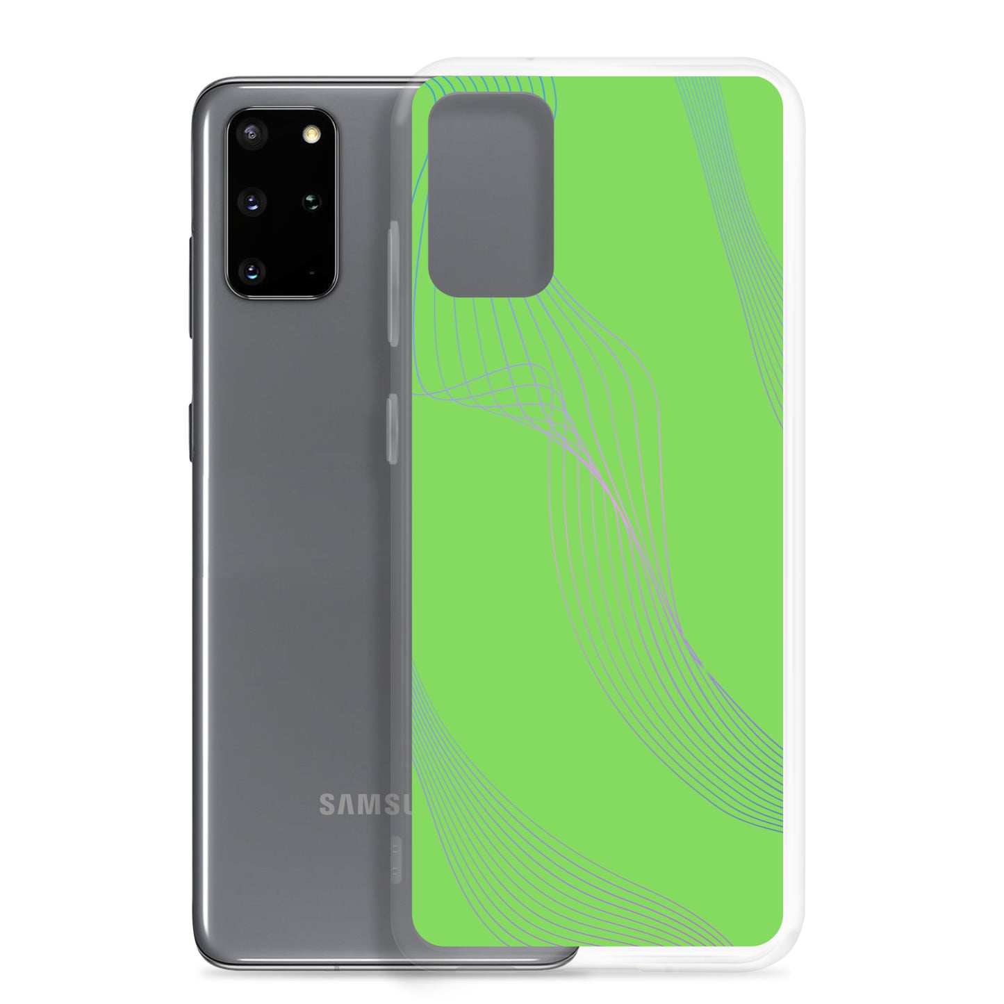 Abstract Samsung phone case lime green with blue and pink lines