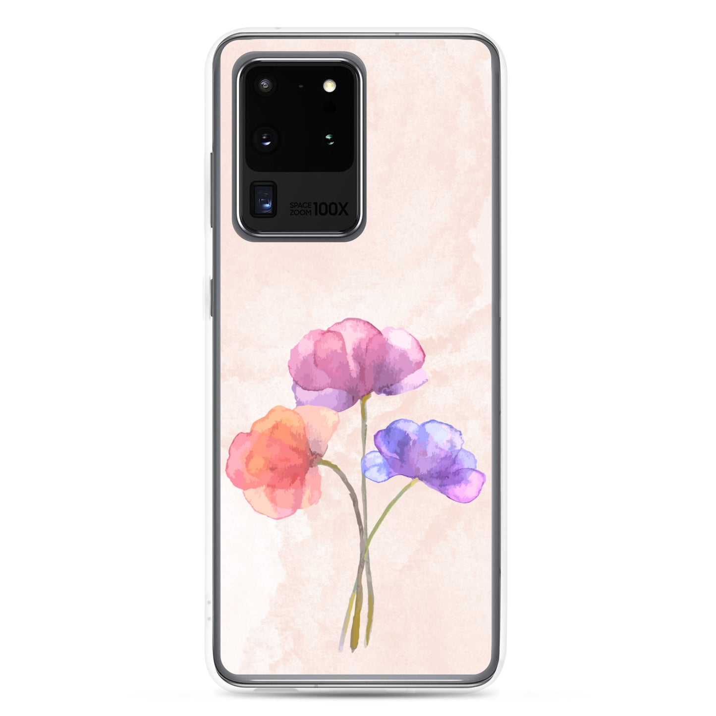 Abstract Samsung phone case 3 flowers on light pink Bg