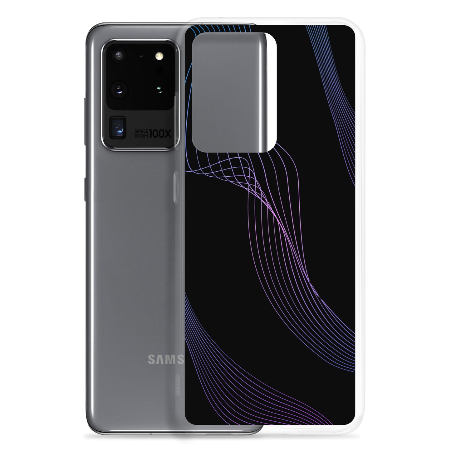 Abstract Samsung phone case black with blue/pink lines