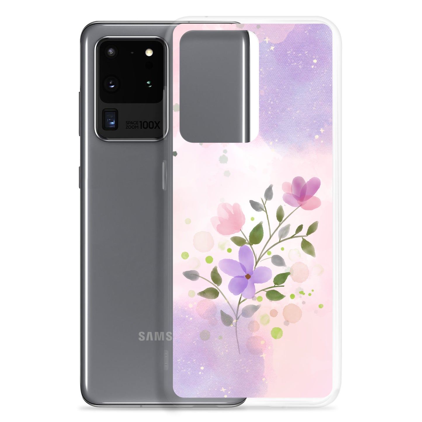 Abstract Samsung phone case flowers on pink and violet Bg