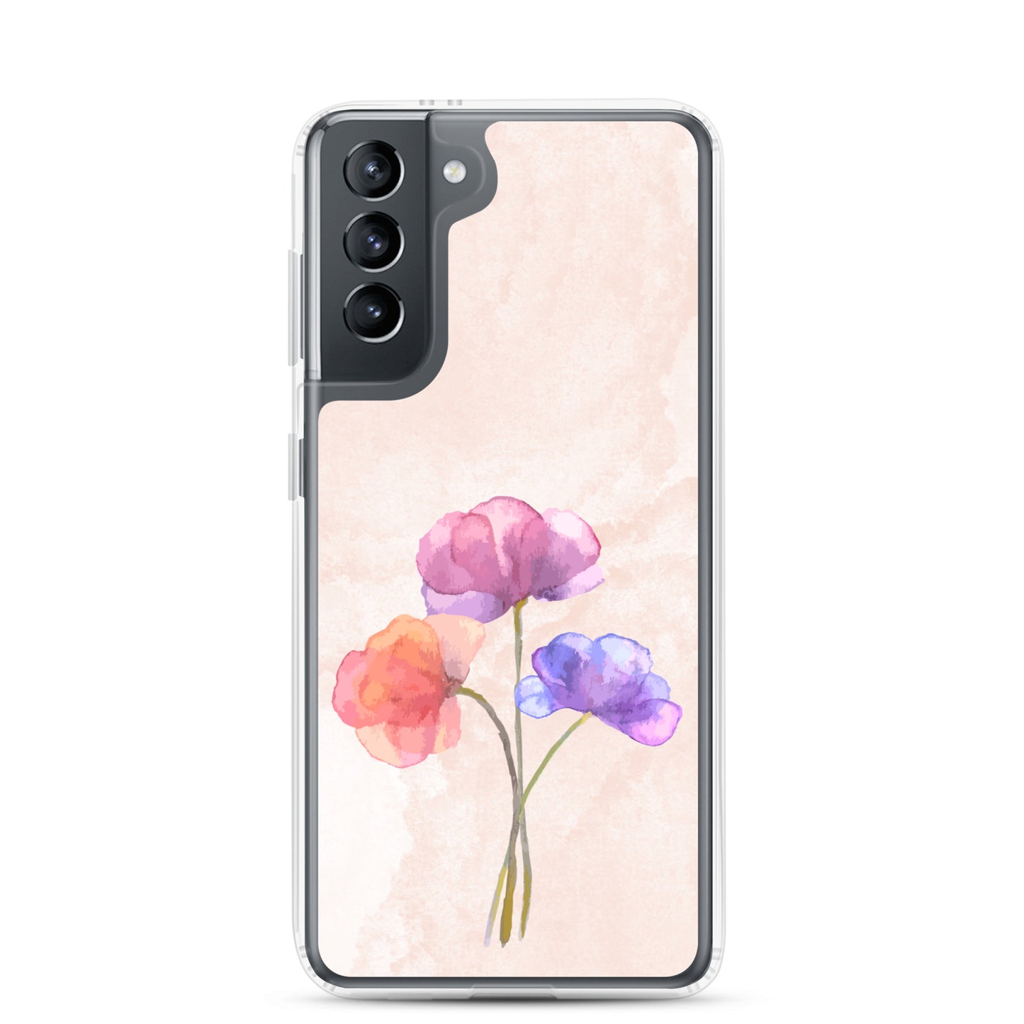 Abstract Samsung phone case 3 flowers on light pink Bg