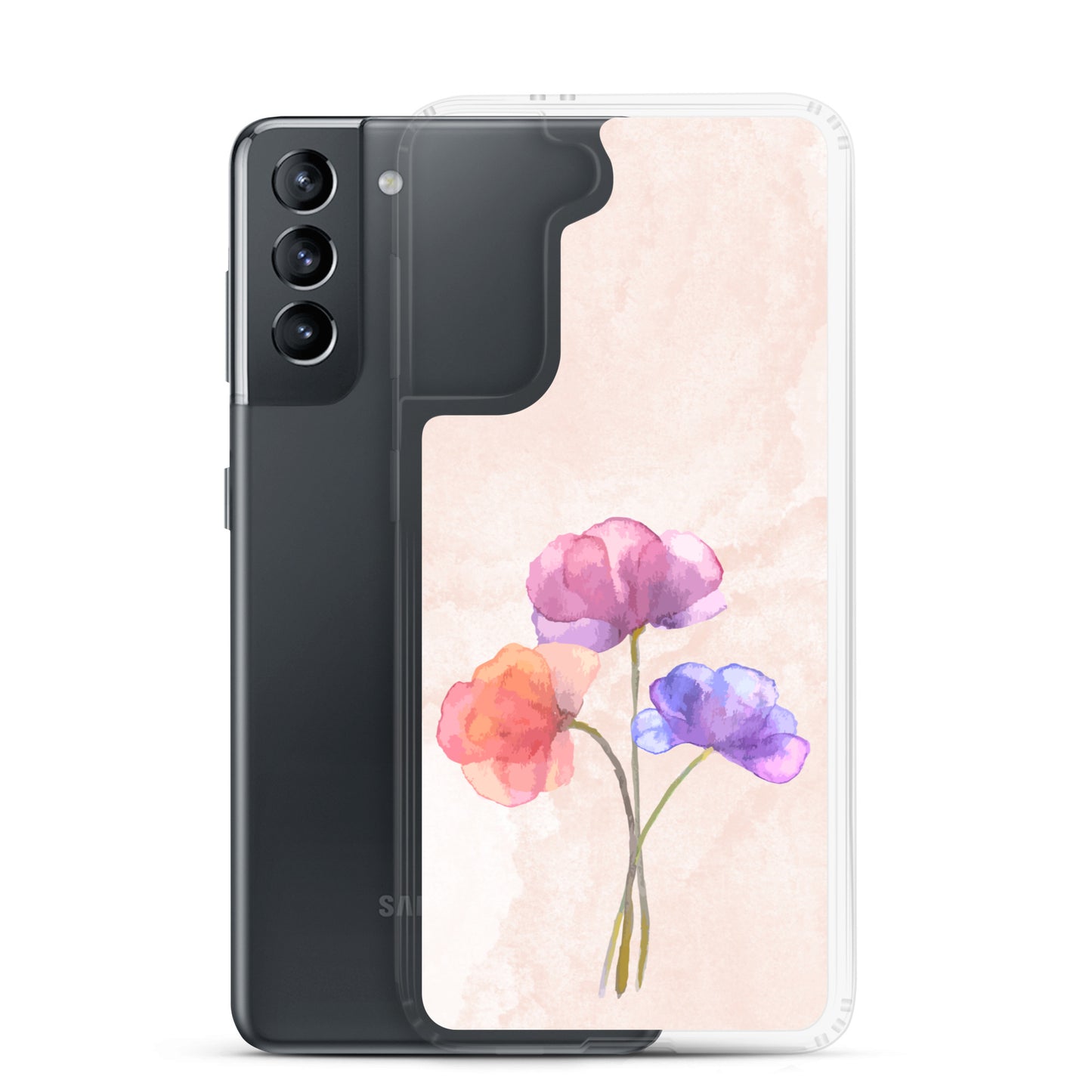 Abstract Samsung phone case 3 flowers on light pink Bg