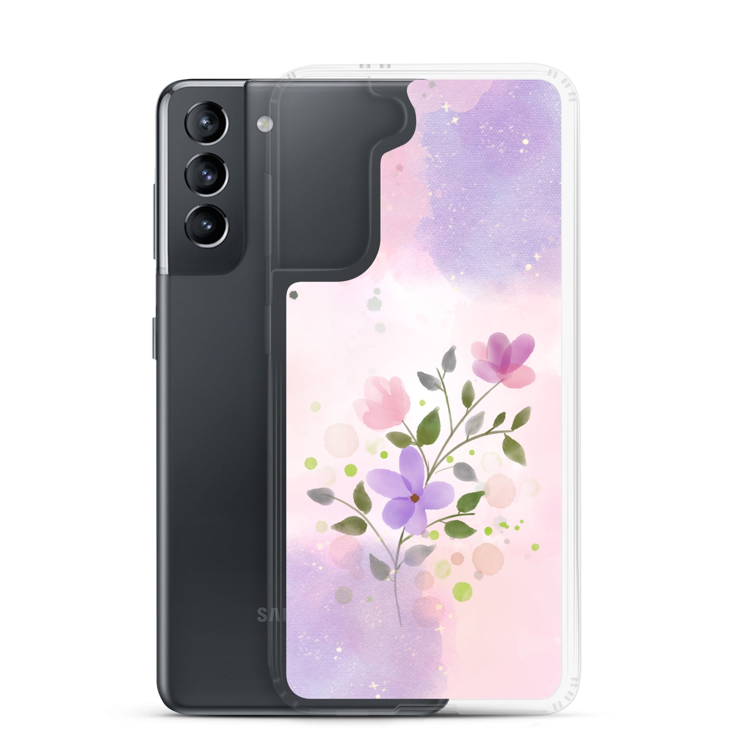 Abstract Samsung phone case flowers on pink and violet Bg