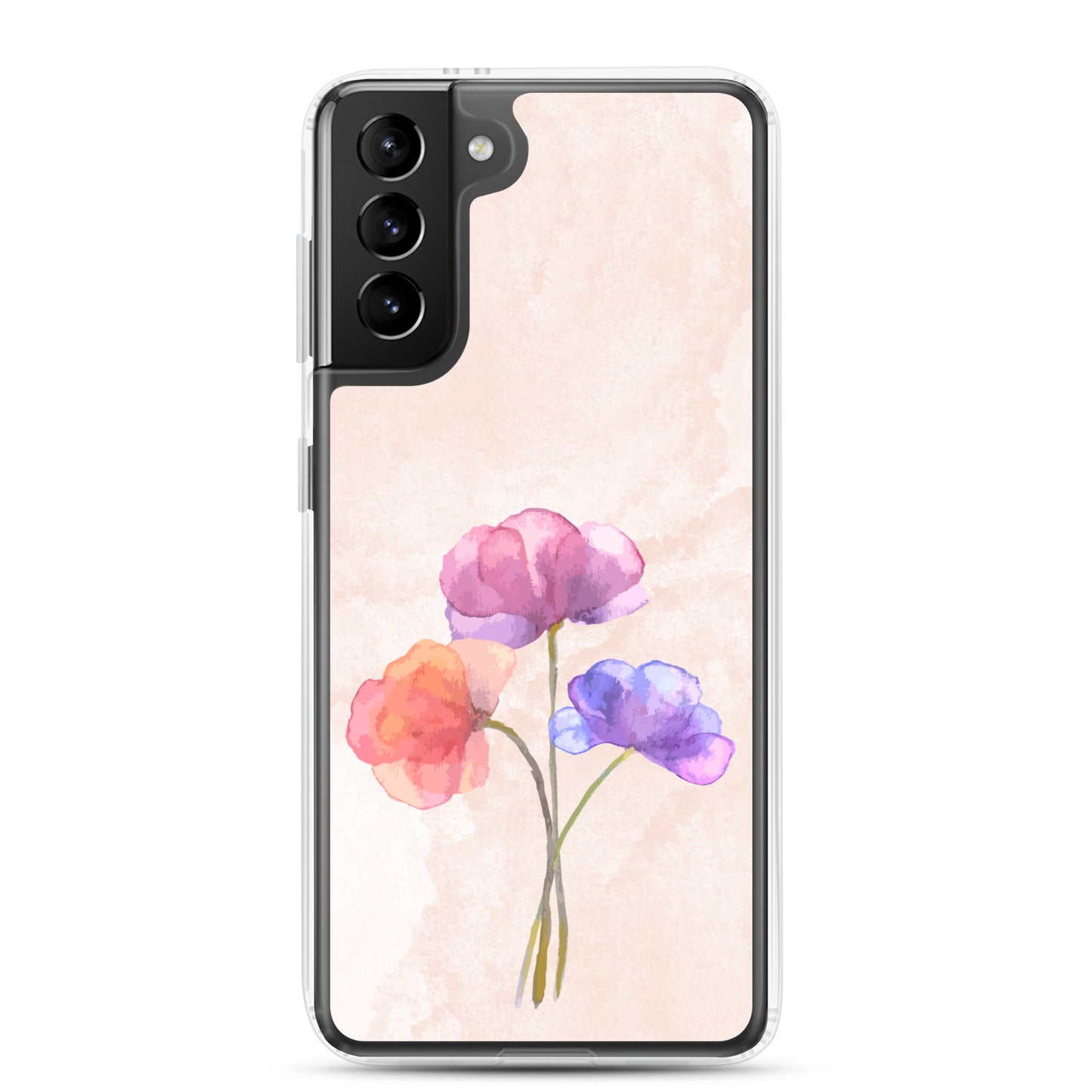 Abstract Samsung phone case 3 flowers on light pink Bg