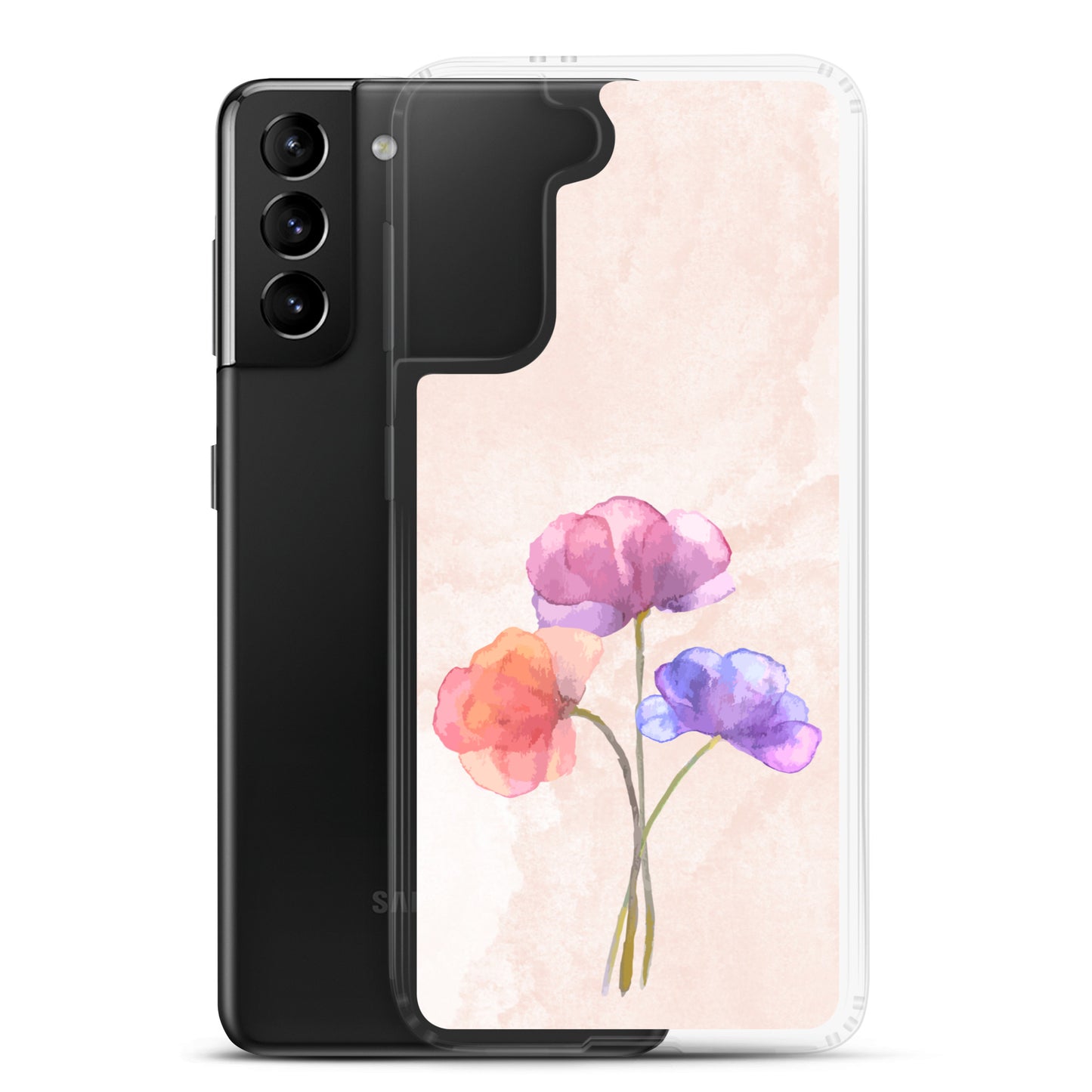 Abstract Samsung phone case 3 flowers on light pink Bg