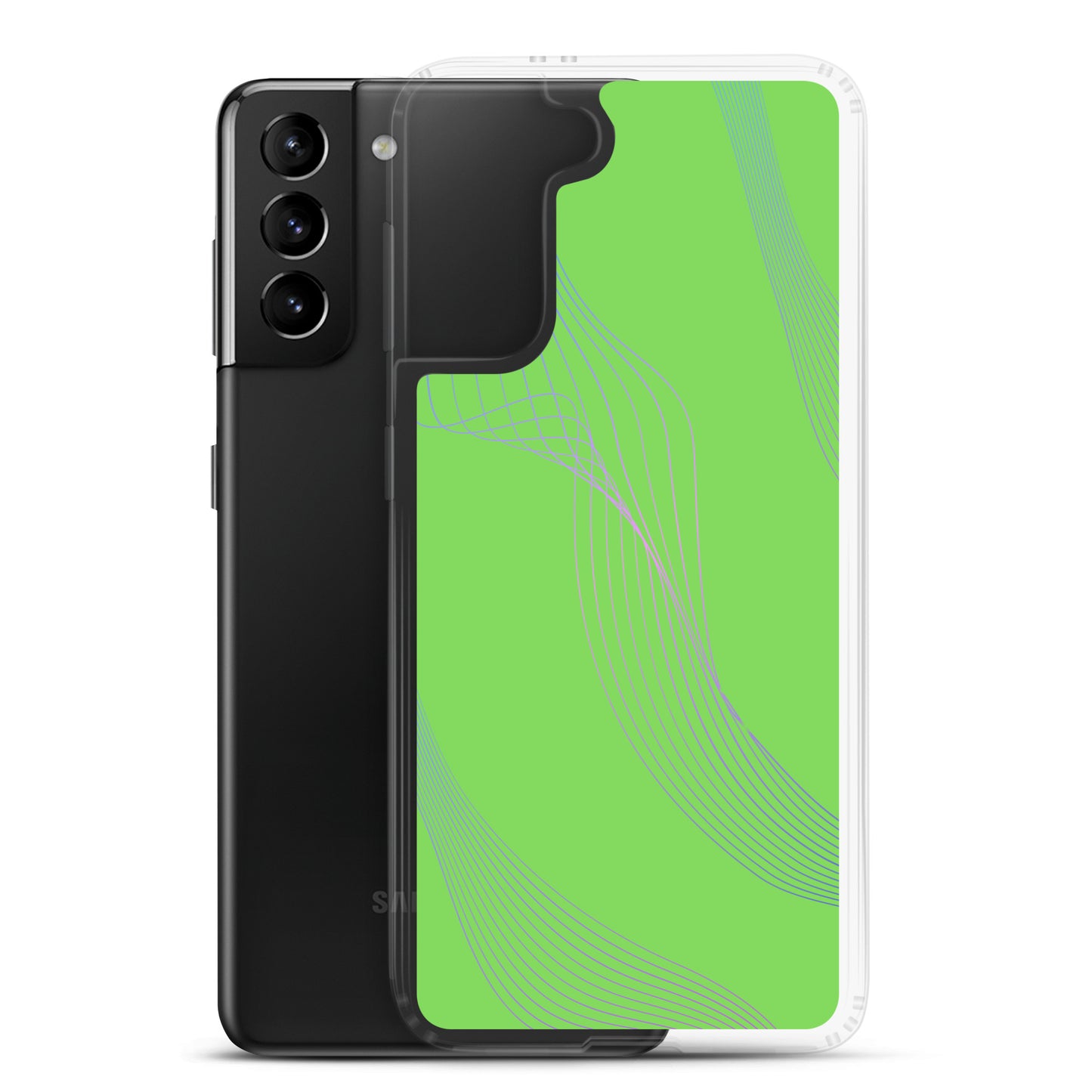 Abstract Samsung phone case lime green with blue and pink lines