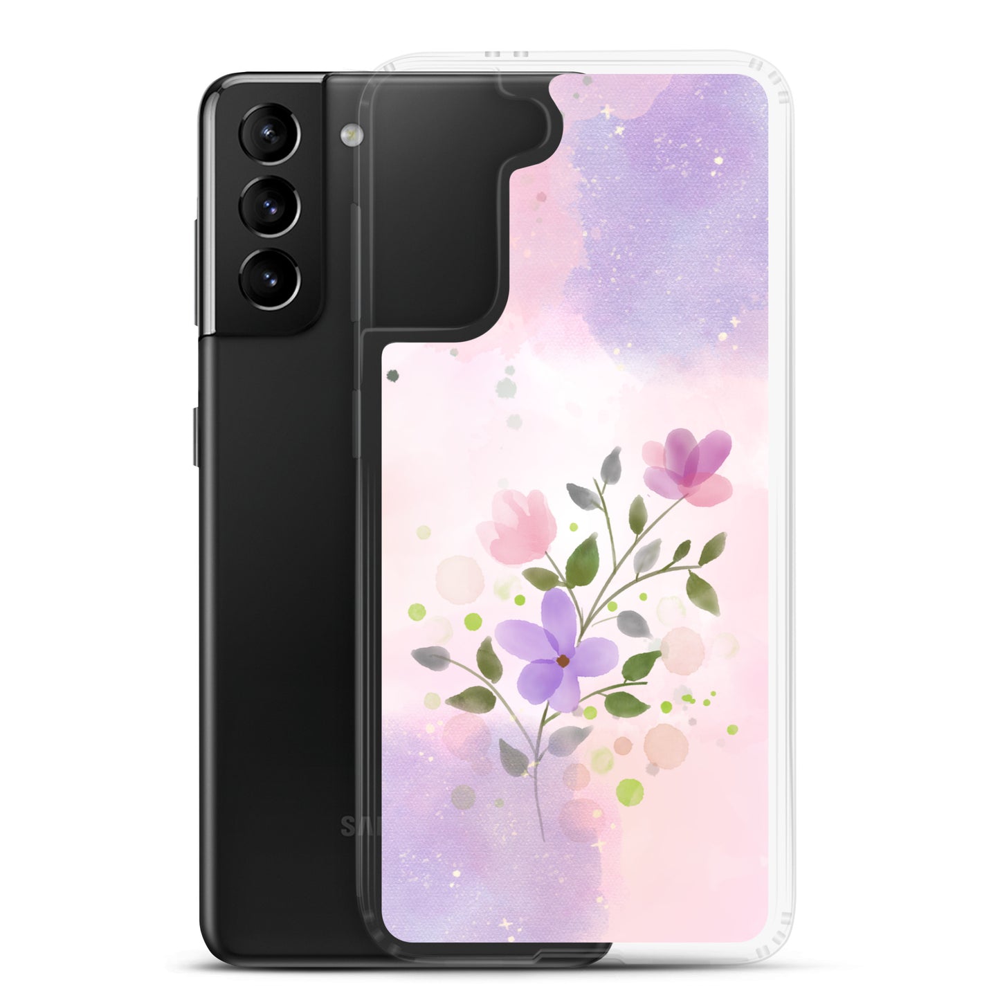 Abstract Samsung phone case flowers on pink and violet Bg