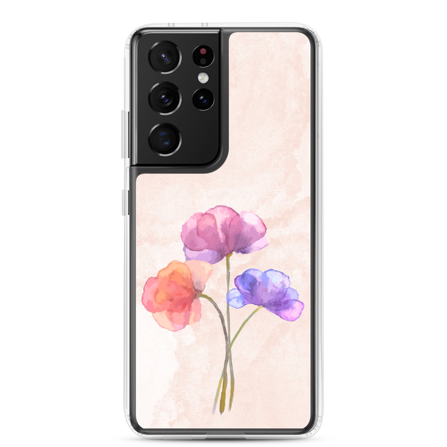 Abstract Samsung phone case 3 flowers on light pink Bg