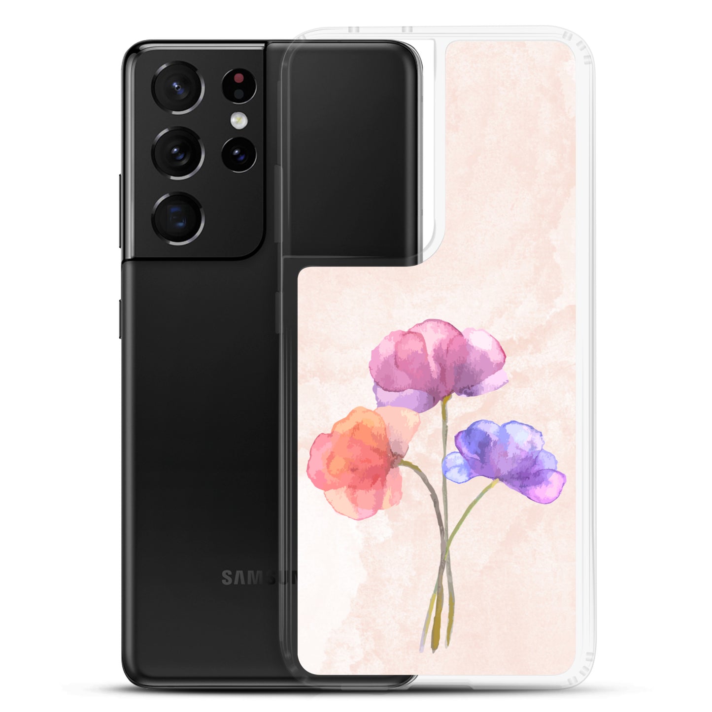 Abstract Samsung phone case 3 flowers on light pink Bg