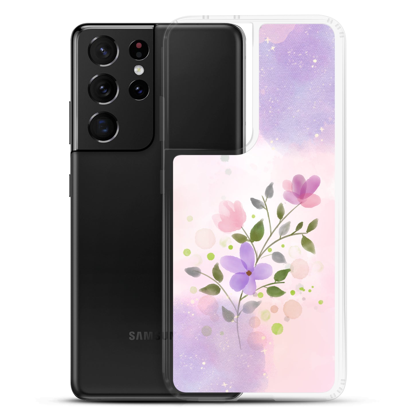 Abstract Samsung phone case flowers on pink and violet Bg