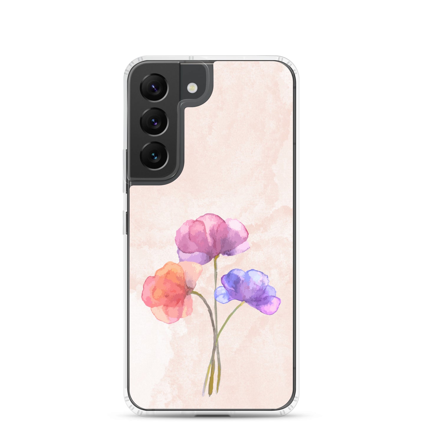 Abstract Samsung phone case 3 flowers on light pink Bg