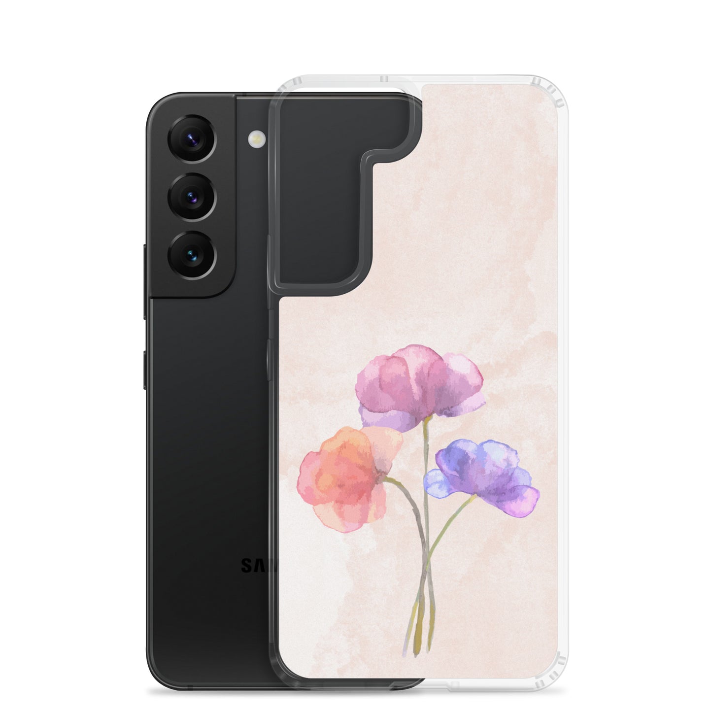 Abstract Samsung phone case 3 flowers on light pink Bg