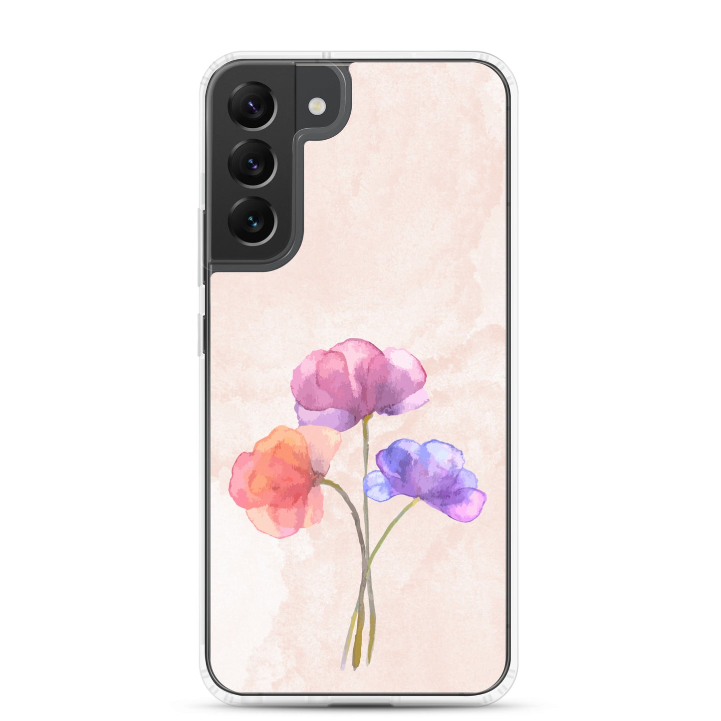 Abstract Samsung phone case 3 flowers on light pink Bg