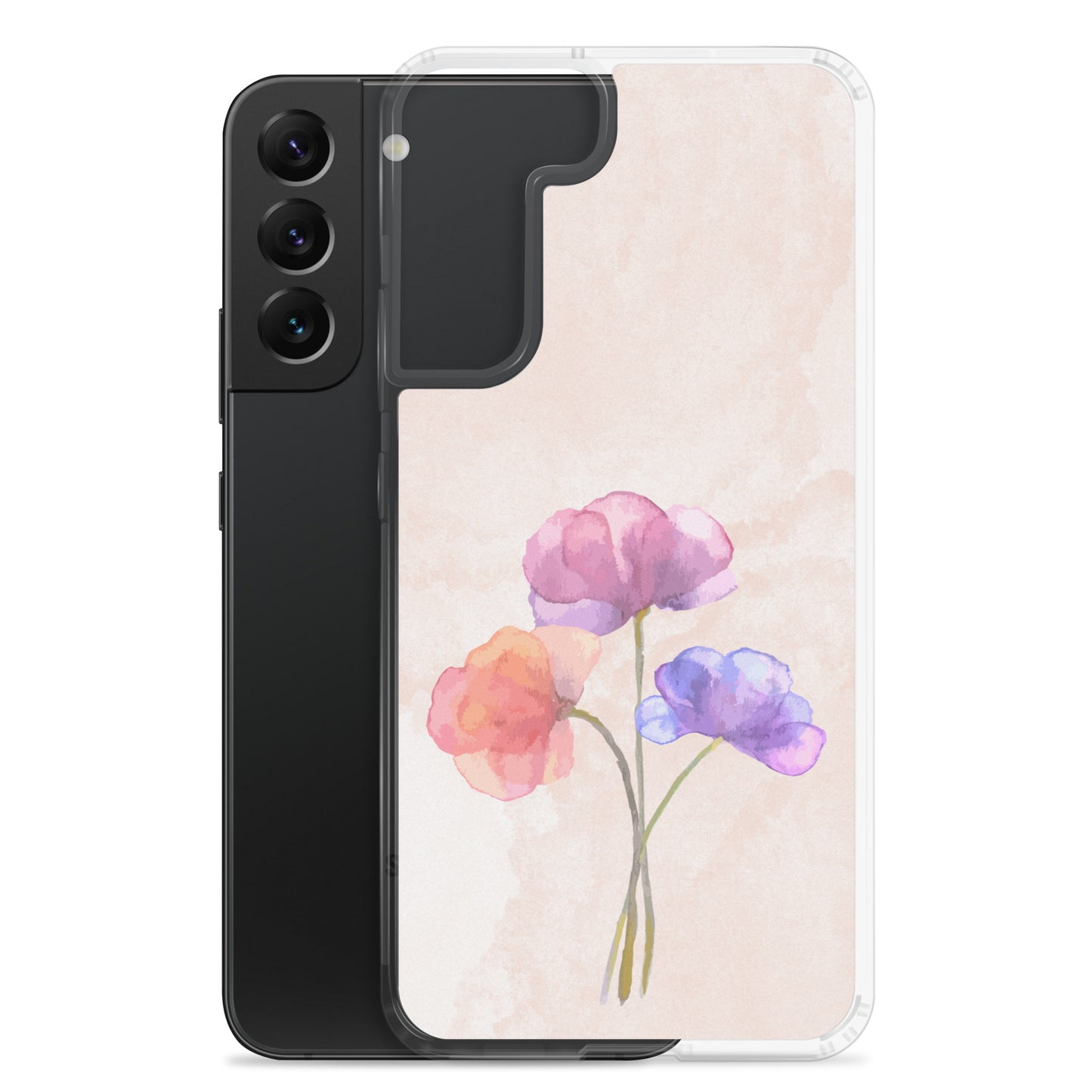 Abstract Samsung phone case 3 flowers on light pink Bg