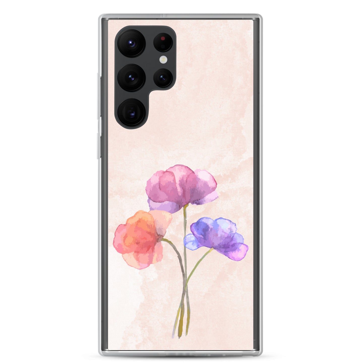 Abstract Samsung phone case 3 flowers on light pink Bg