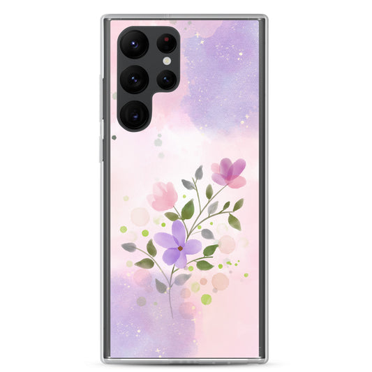 Abstract Samsung phone case flowers on pink and violet Bg