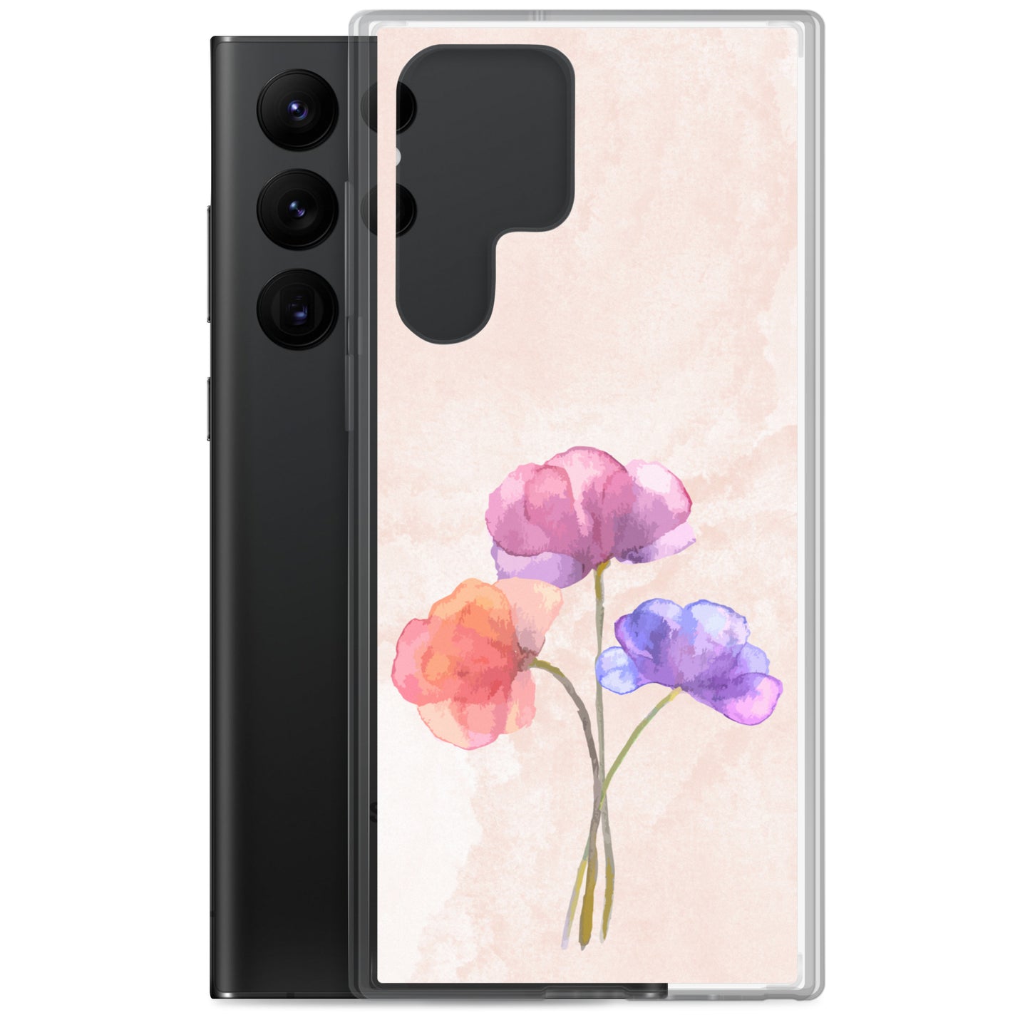 Abstract Samsung phone case 3 flowers on light pink Bg