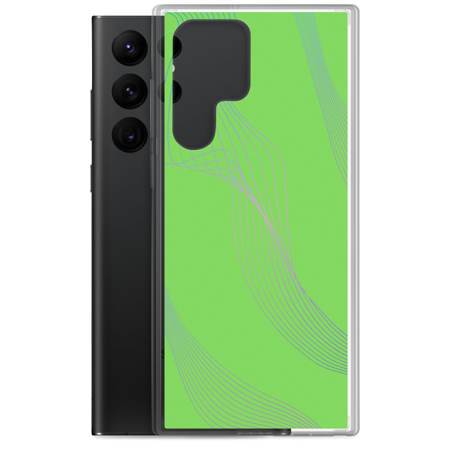 Abstract Samsung phone case lime green with blue and pink lines