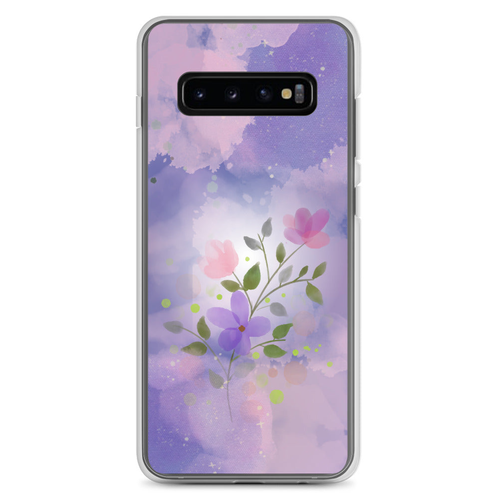 abstract Samsung phone case, flowers on a lilac Bg