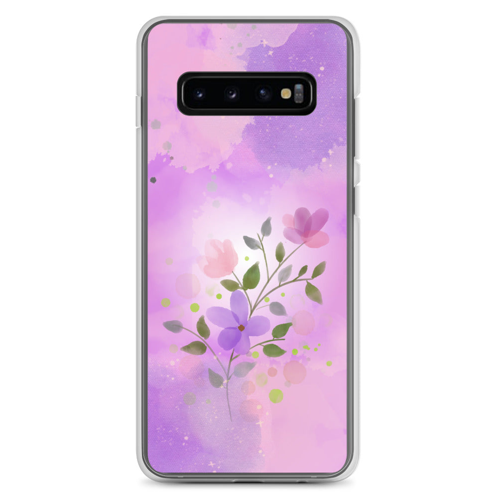 abstract Samsung phone case, flowers on pink Bg