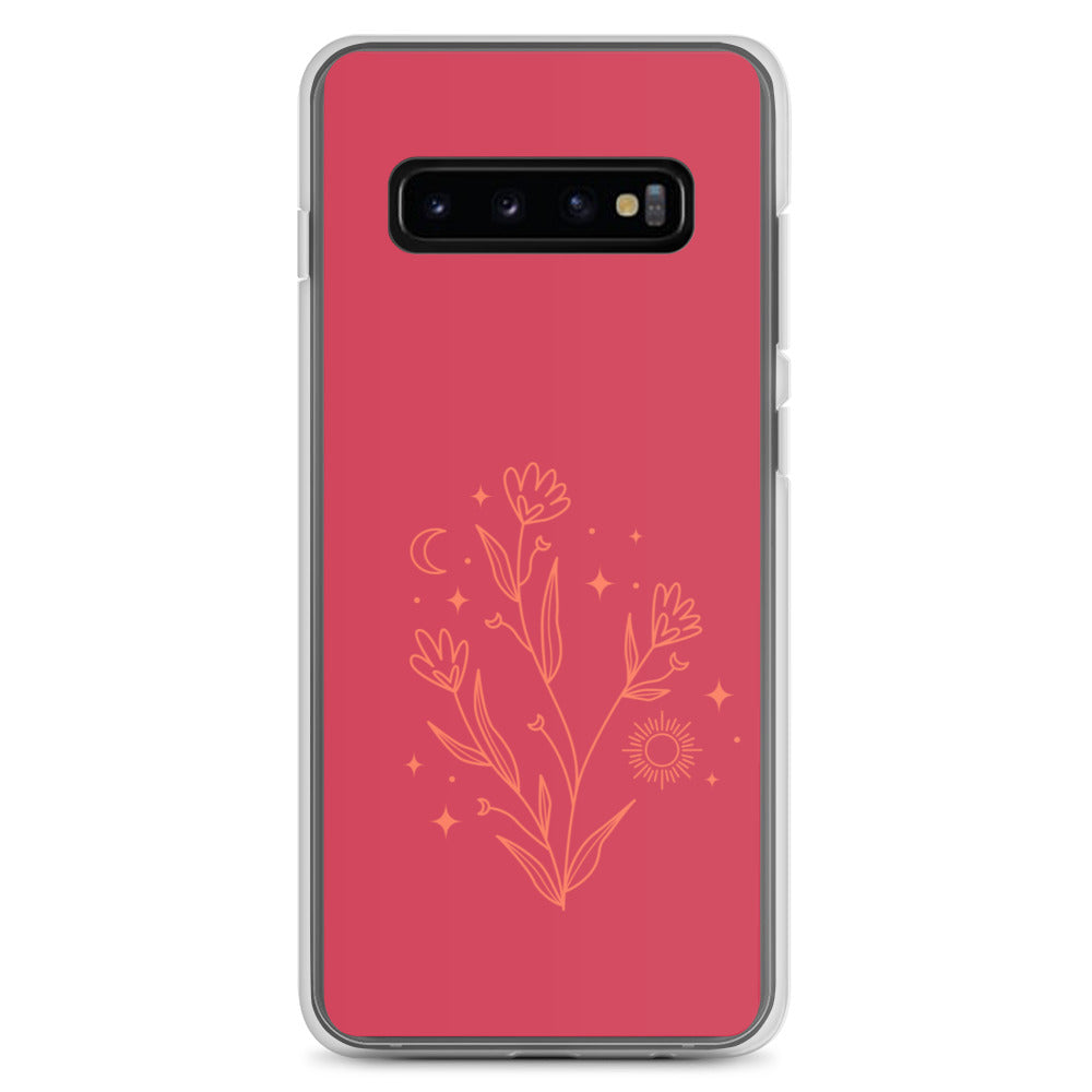 abstract Samsung phone case flowers on red Bg